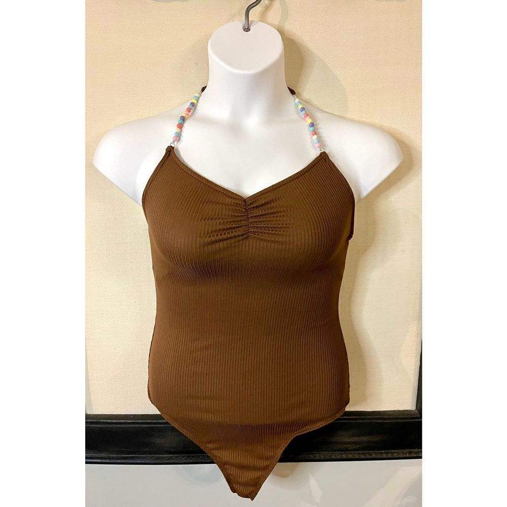 Just Polly Brown Bodysuit - Size Large - NWT